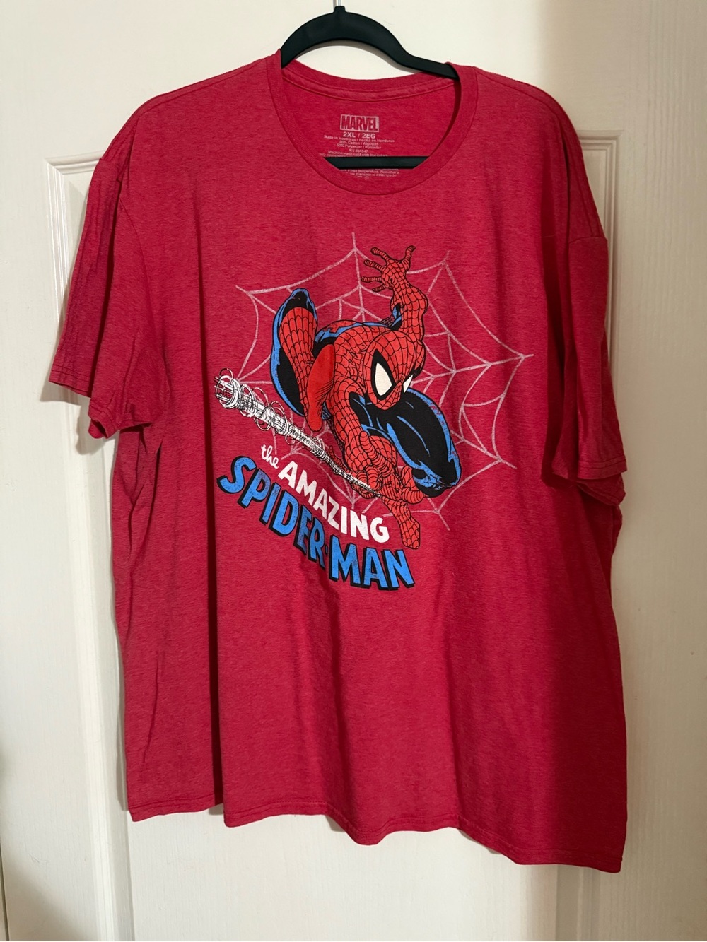 Marvel Red Men’s Spider-Man Graphic Tee with Web Design